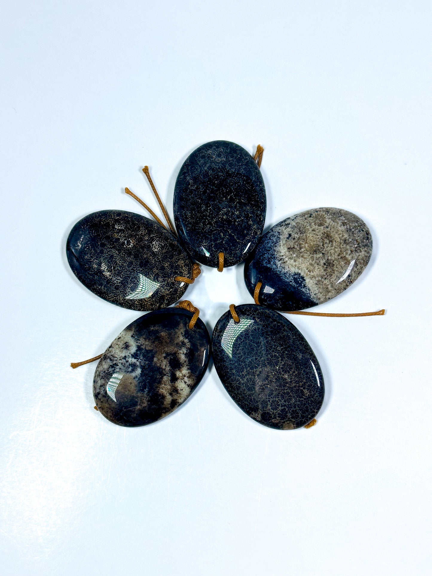 NATURAL Black Fossil Coral Gemstone Pendant 50x35mm Oval Shape Pendant, Beautiful Black Gray Beige Color Fossil Coral Loose Pendant