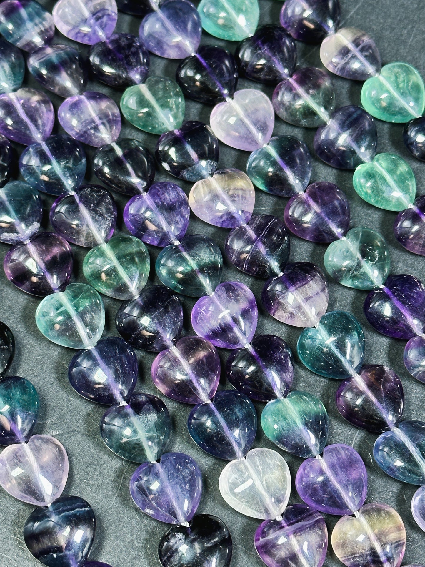 AAA NATURAL Fluorite Gemstone Bead 14mm Heart Shape Bead, Gorgeous Natural Purple Green Clear Color Fluorite Gemstone Bead Full Strand 15.5"
