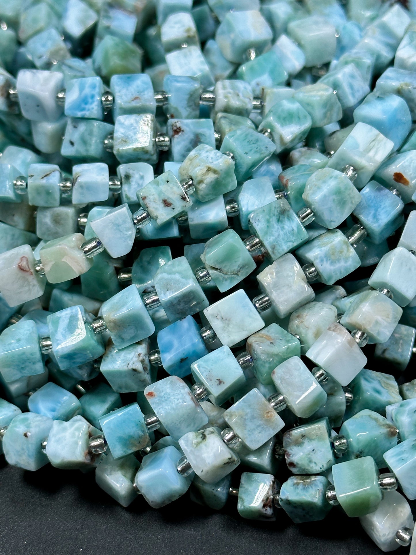 AAA Natural Larimar Gemstone Bead 6mm Cube Shape, Beautiful Natural Blue Color Larimar Gemstone Bead, Excellent High Quality 15.5" Strand