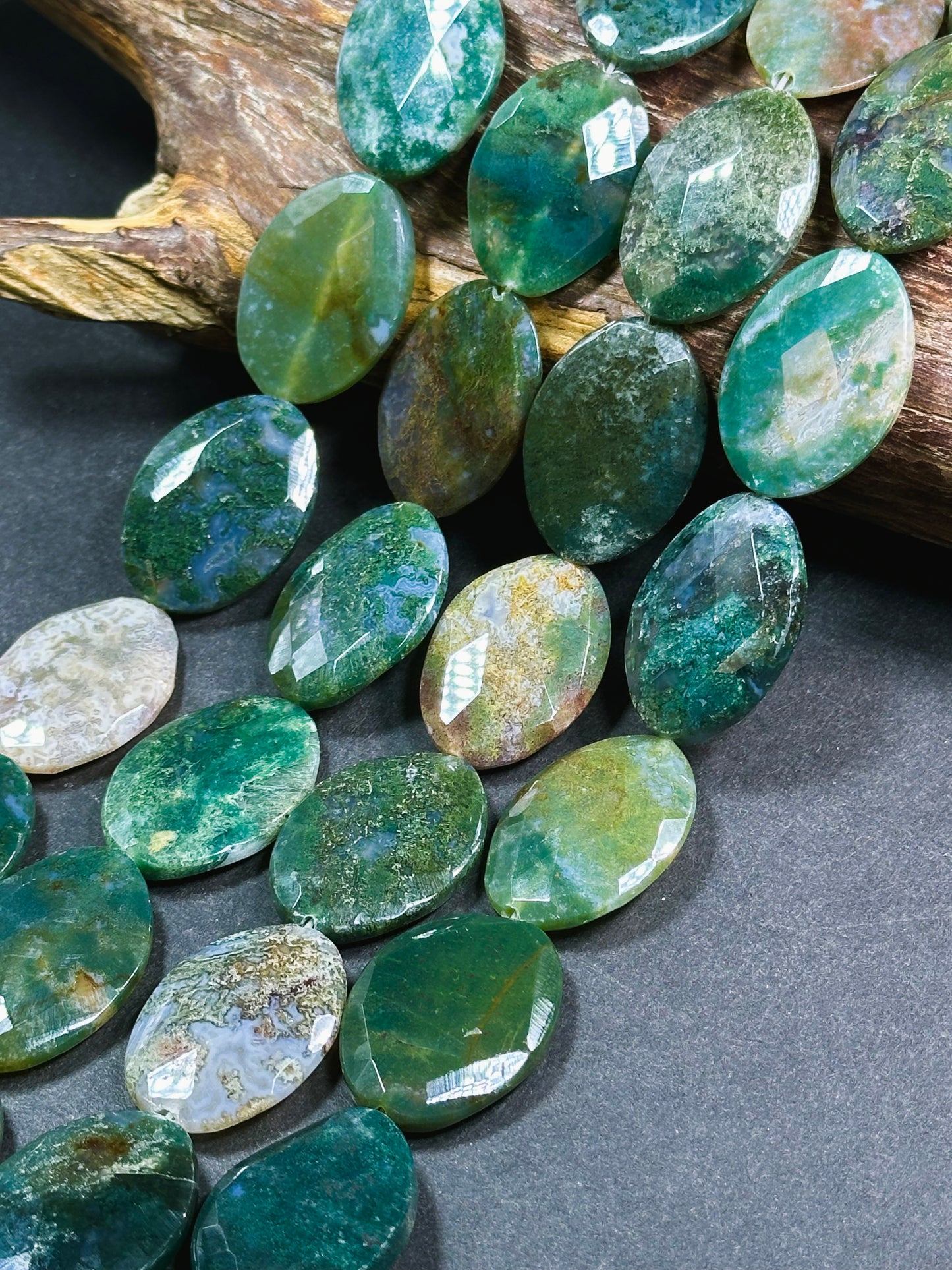 Natural Ocean Jasper Gemstone Bead Faceted 33x23mm Oval Shape Bead, Gorgeous Natural Green Color Ocean Jasper Stone Beads, Full Strand 15.5"