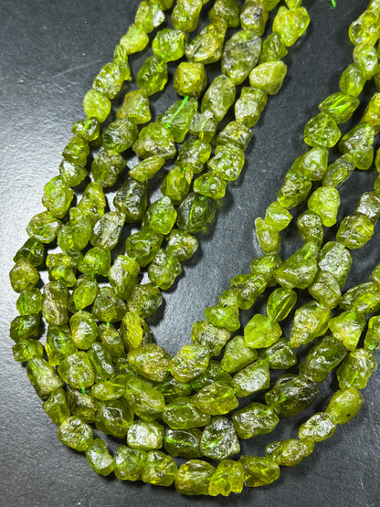 Natural Raw Green Peridot Gemstone Bead Freeform Nugget Shape Bead, Beautiful Natural Green Peridot Gemstone Beads Full Strand 15.5"