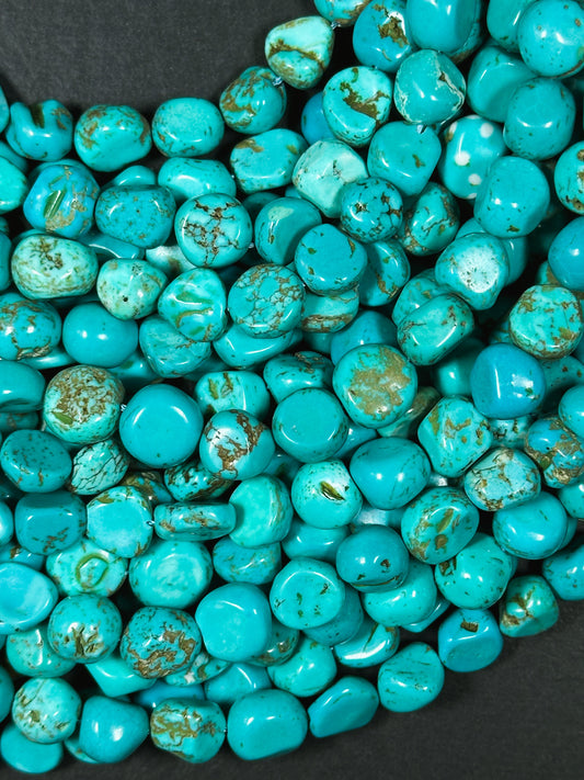 Natural Chinese Turquoise Gemstone Bead 9-12mm Freeform Pebble Shape, Beautiful Natural Blue Color Turquoise Beads, Full Strand 15.5"