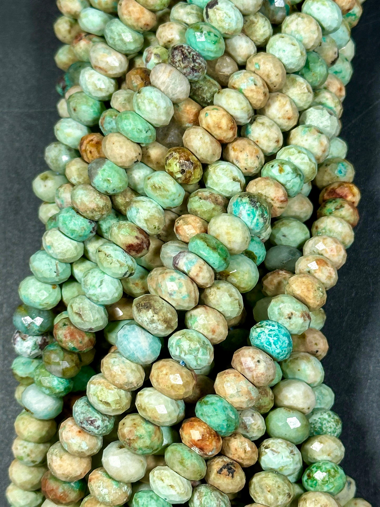 NATURAL Turquoise Gemstone Bead Faceted 9x6mm Rondelle Shape, Gorgeous Green Blue Orange Color Turquoise Gemstone Bead, Great Quality 15.5"