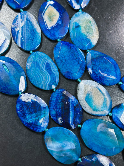 Natural Dragon Skin Agate Gemstone Bead Faceted Oval Shape Bead, Beautiful Royal Blue Color Dragon Skin Agate Beads, Full Strand 15.5"
