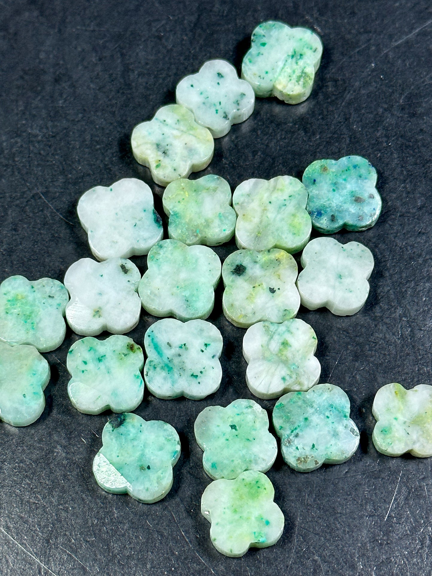 NATURAL Chrysocolla Gemstone Bead Faceted 17mm Clover Flower Shape Beautiful Natural Green Blue Color Chrysocolla Gemstone Bead LOOSE Beads