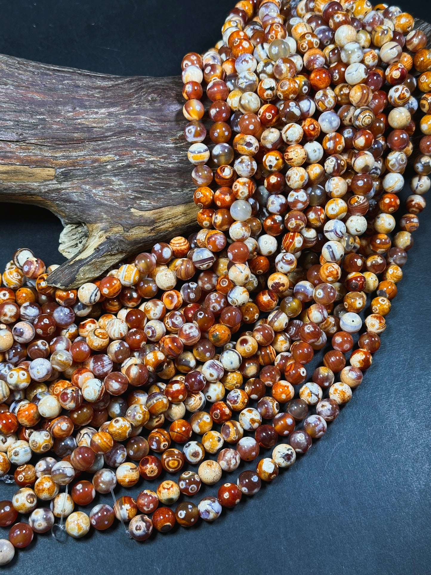 Natural Eye Agate Gemstone Bead 8mm 10mm Round Beads, Gorgeous Orange Red Beige Color Agate Gemstone Beads, Excellent Quality Full Strand 15.5"