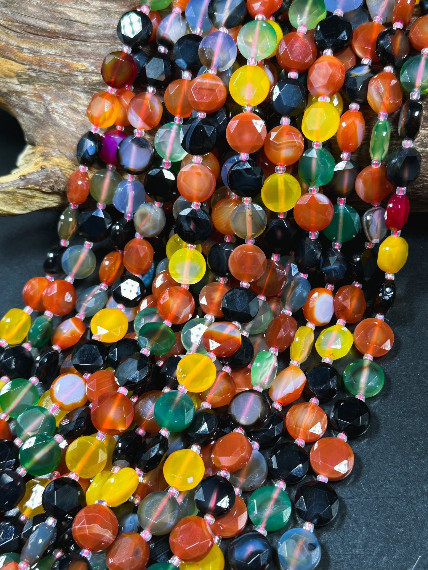 Natural Botswana Agate Gemstone Bead Faceted 12mm Coin Shape Bead, Beautiful Multicolor Botswana Agate Bead, Great Quality Full Strand 15.5"