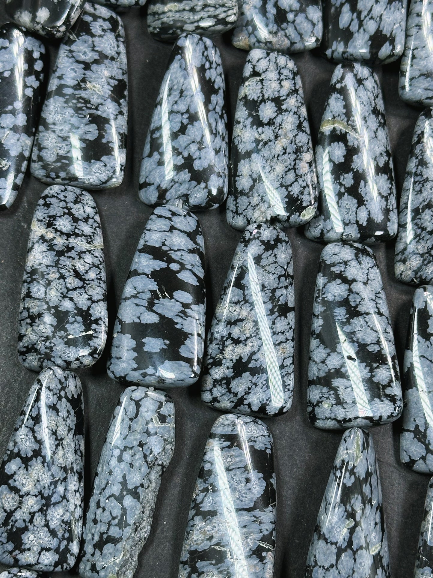 Natural Snowflake Obsidian Gemstone Bead 35x18mm Trapezoid Shape, Natural Black Gray Color Snowflake Obsidian Beads, Full Strand 15.5"