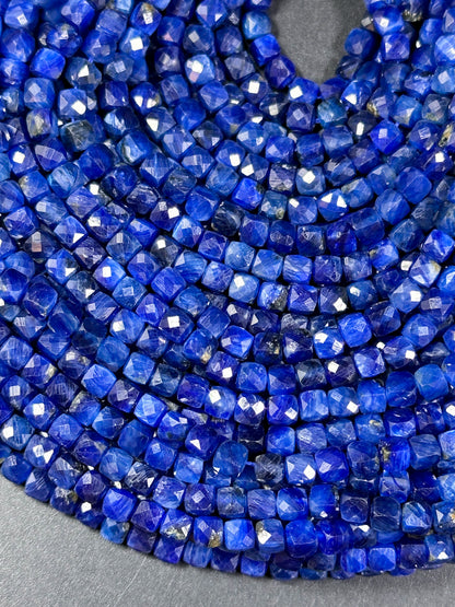 AAA NATURAL Kyanite Gemstone Bead Faceted 4mm Cube Shape, Gorgeous Natural Dark Blue Kyanite Gemstone Bead Excellent Quality Beads 15.5"
