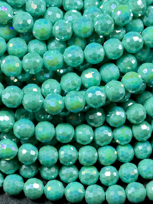 Beautiful Mystic Chinese Crystal Glass Bead Faceted 9mm Round Bead, Gorgeous Iridescent Teal Green Color Crystal Bead, Great Quality Glass