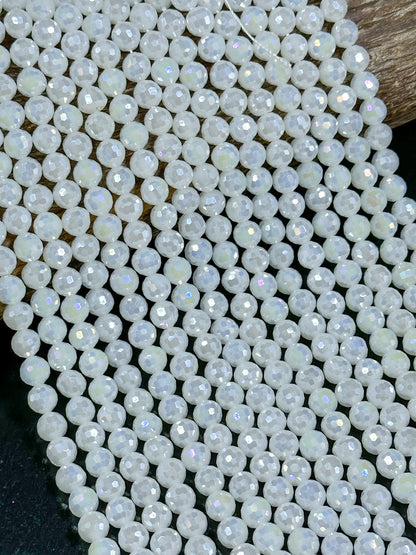 Beautiful Mystic Chinese Crystal Glass Bead Faceted 7.5mm 9.5mm Round Bead, Gorgeous Iridescent White Color Crystals, Great Quality Glass