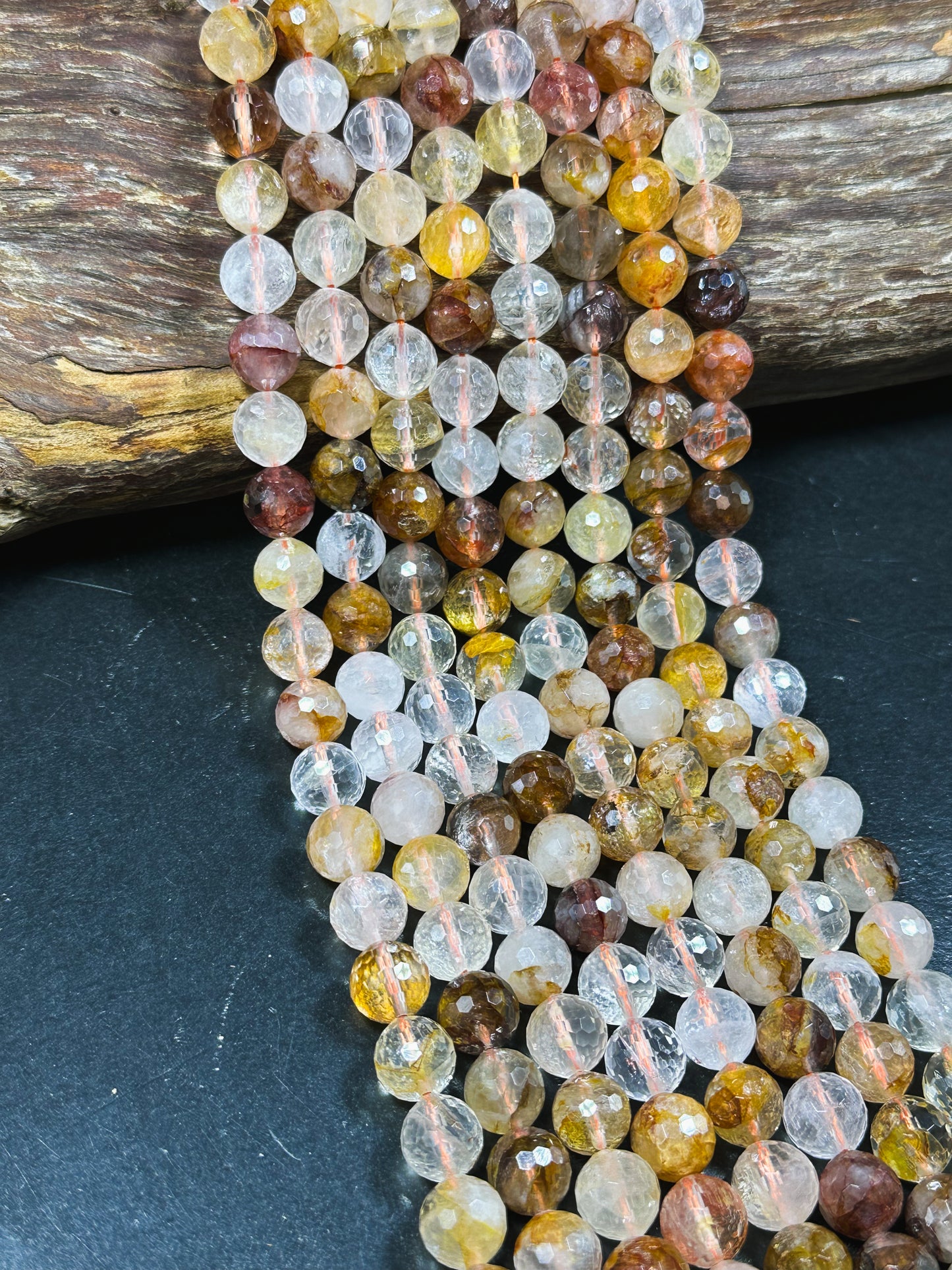 Natural Rutilated Golden Healer Quartz Gemstone Bead Faceted 6mm 8mm 10mm Round Bead, Beautiful Golden Yellow Clear Quartz Bead 15.5" Strand
