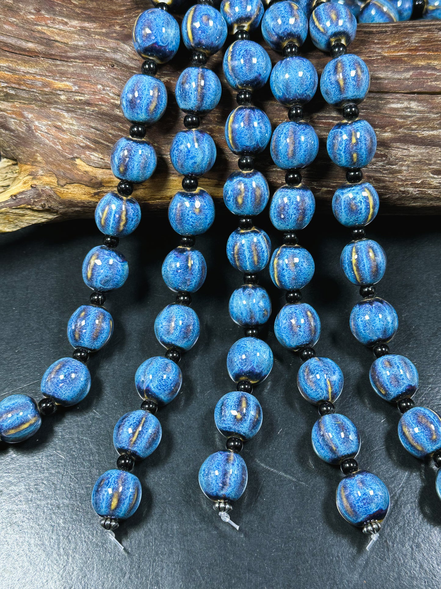Beautiful Hand Painted Porcelain Beads, 16mm Unique Hand Painted Blue Porcelain Round Shape Beads, Gorgeous Blue Color Porcelain Bead 9"