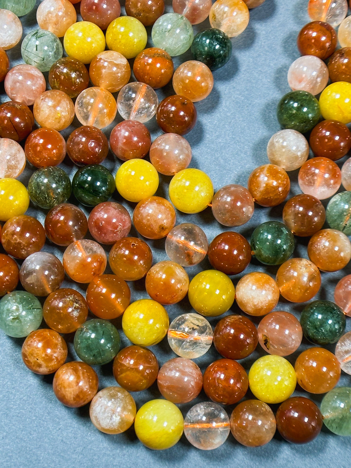 Natural Rutilated Quartz Gemstone Bead 4mm 6mm 8mm 10mm Round Beads, Gorgeous Multicolor Red Green Yellow Rutilated Quartz Bead, Excellent Quality 15.5"