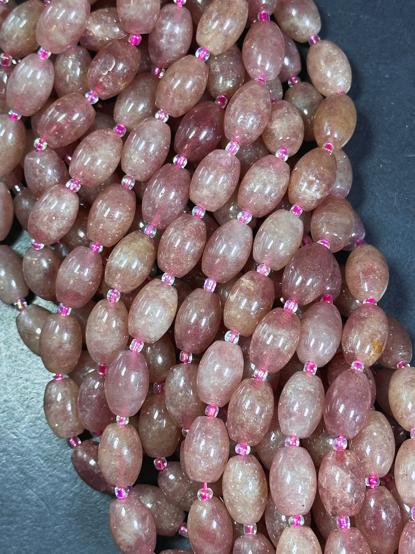 Natural Strawberry Quartz Gemstone Bead 15x10mm Tube Shape, Beautiful Pink Red Color Great Quality Strawberry Quartz Full Strand 15.5"