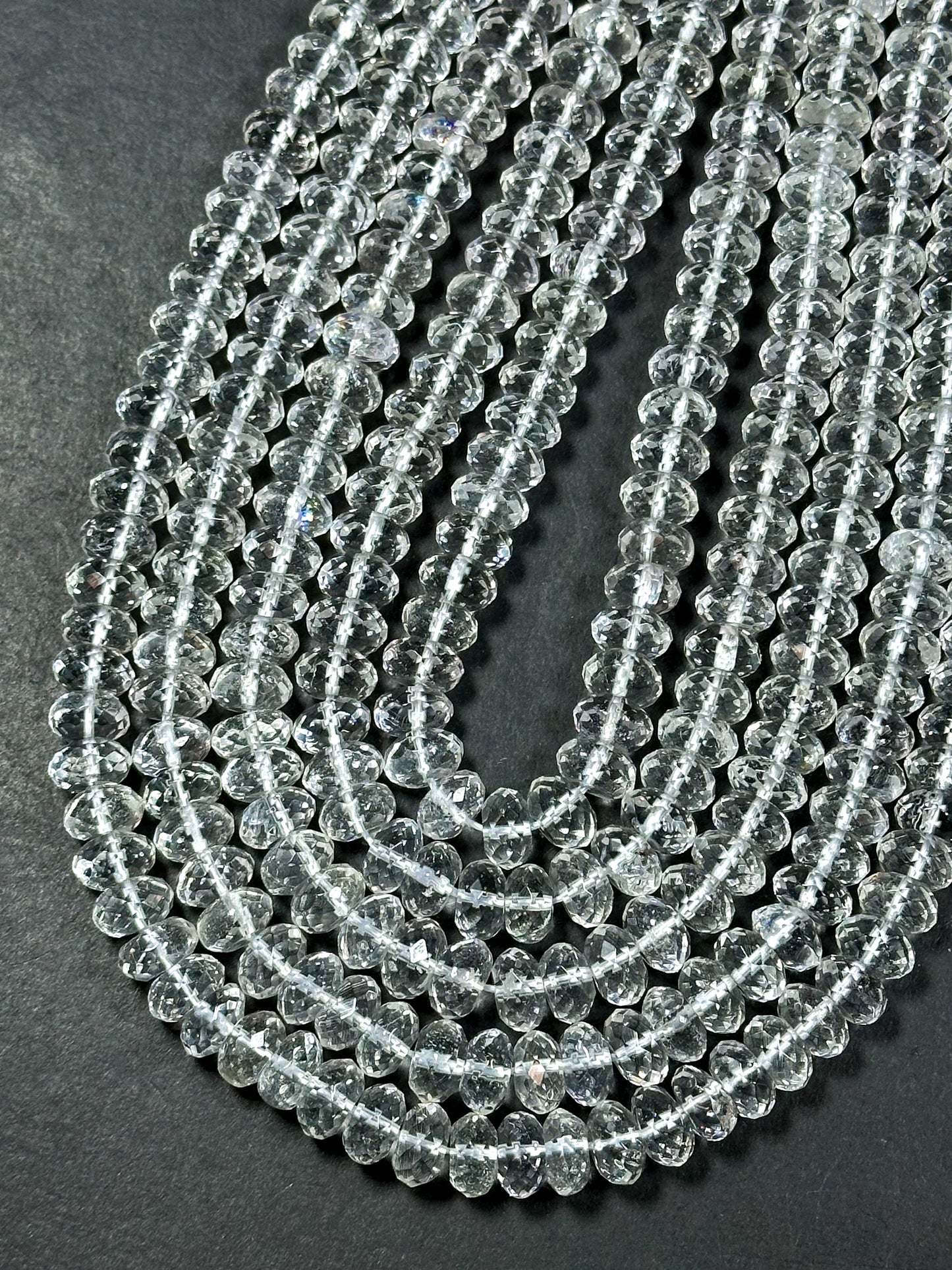 Natural Clear Rock Crystal Quartz Faceted 9x5mm Rondelle Beads, Gorgeous Natural Clear Crystal Quartz Gemstone Bead, Excellent Quality 15.5"