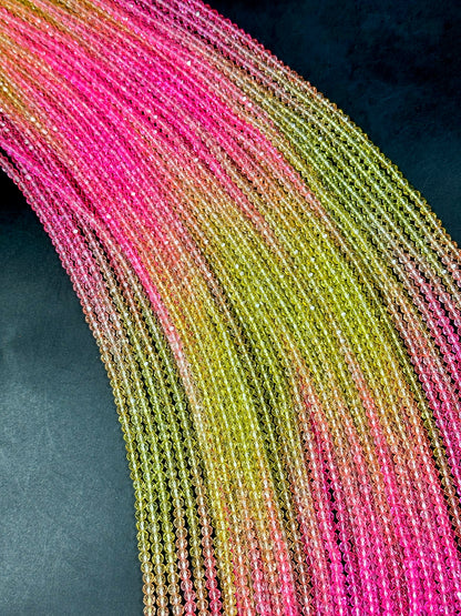 Gorgeous Multicolor Crystal Beads, Faceted 3mm 4mm 8mm Rondelle Shape, Beautiful Pink Yellow Color Crystal Beads Full Strand 14.4"