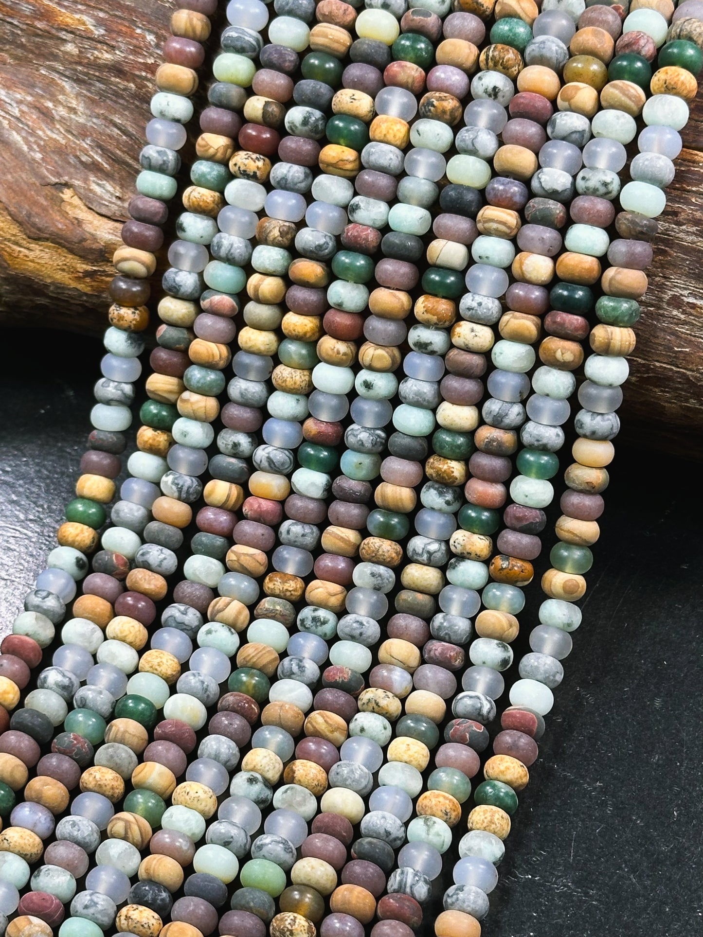 Natural Matte Multi Jasper Gemstone Bead 6x4mm Rondelle Shape Beads, Beautiful Multicolor Matte Multi Jasper Stone Beads, Full Strand 15.5"