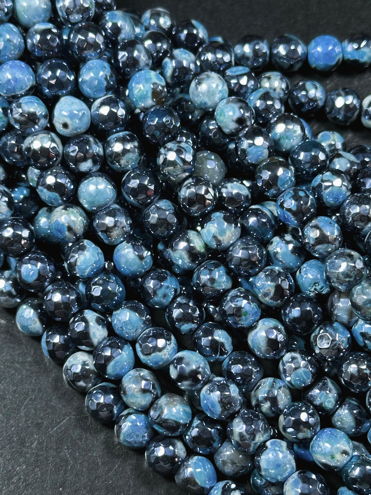 Mystic Natural Tibetan Agate Gemstone Bead Faceted 8mm 10mm Round Beads, Beautiful Mystic Light Sky Blue Agate Stone Bead, Full Strand 15.5"
