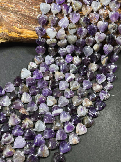Natural Flower Amethyst Gemstone Bead 10mm 14mm Heart Shape, Beautiful Natural Purple White Color Amethyst, Great Quality Full Strand 15.5"
