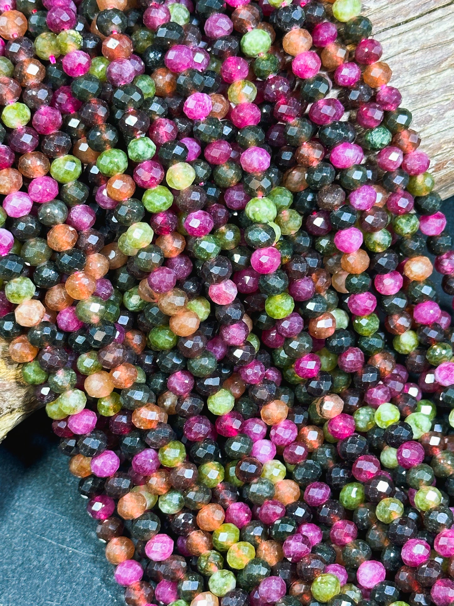 NATURAL Tourmaline Gemstone Bead Faceted 6x5mm 8x6mm Rondelle Shape, Beautiful Multicolor Tourmaline Gemstone Bead Great Quality Full Strand 15.5"
