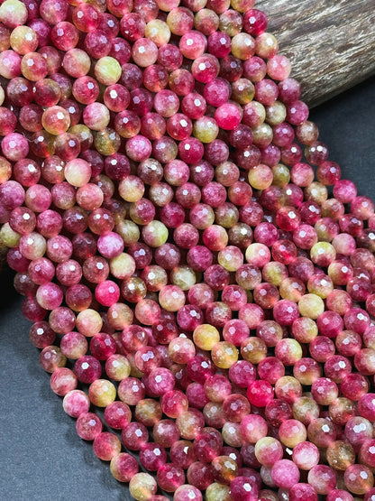 Natural Watermelon Tourmaline Quartz Gemstone Bead Faceted 6mm 8mm 10mm Round Beads, Beautiful Green Red-Pink Color Beads, Great Quality Full Strand 15.5"