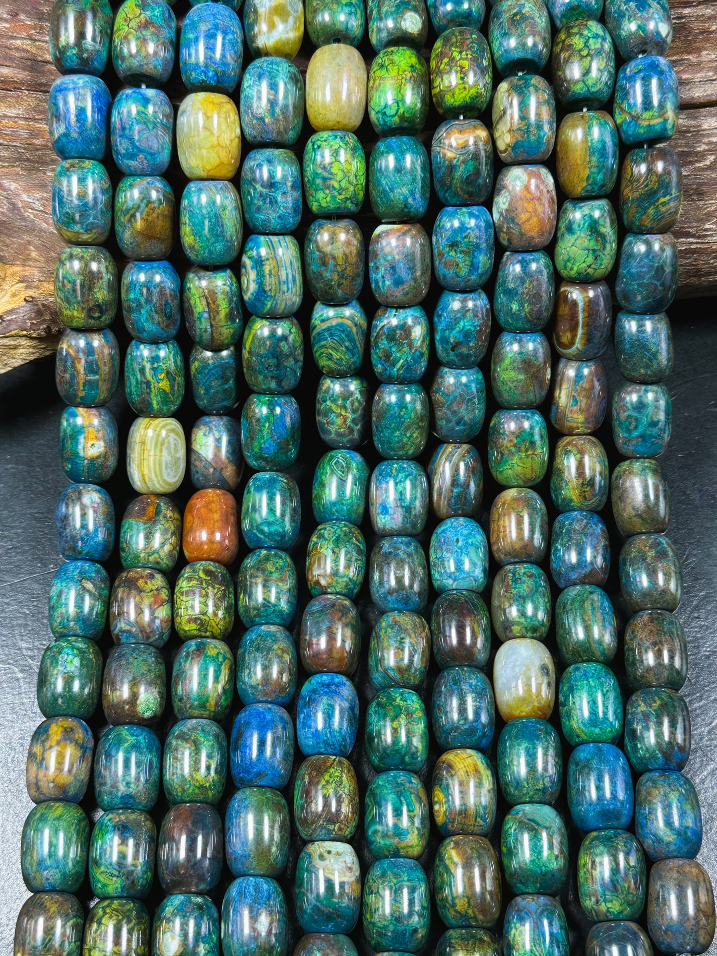 Natural Tibetan Gemstone Bead 17x13mm Barrel Shape, Gorgeous Multicolor Green Blue Tibetan Gemstone Beads, Excellent Quality Full Strand 13"