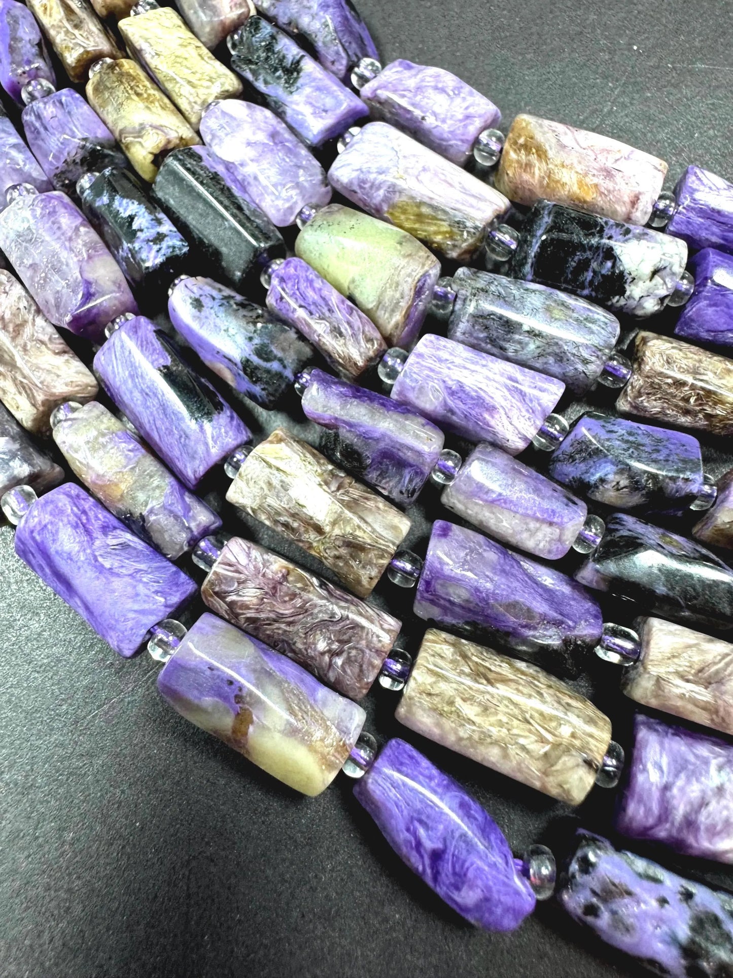 AA Natural Charoite gemstone bead. 8x12mm tube shape .beautiful Natural color. Excellent quality . full strand 15.5