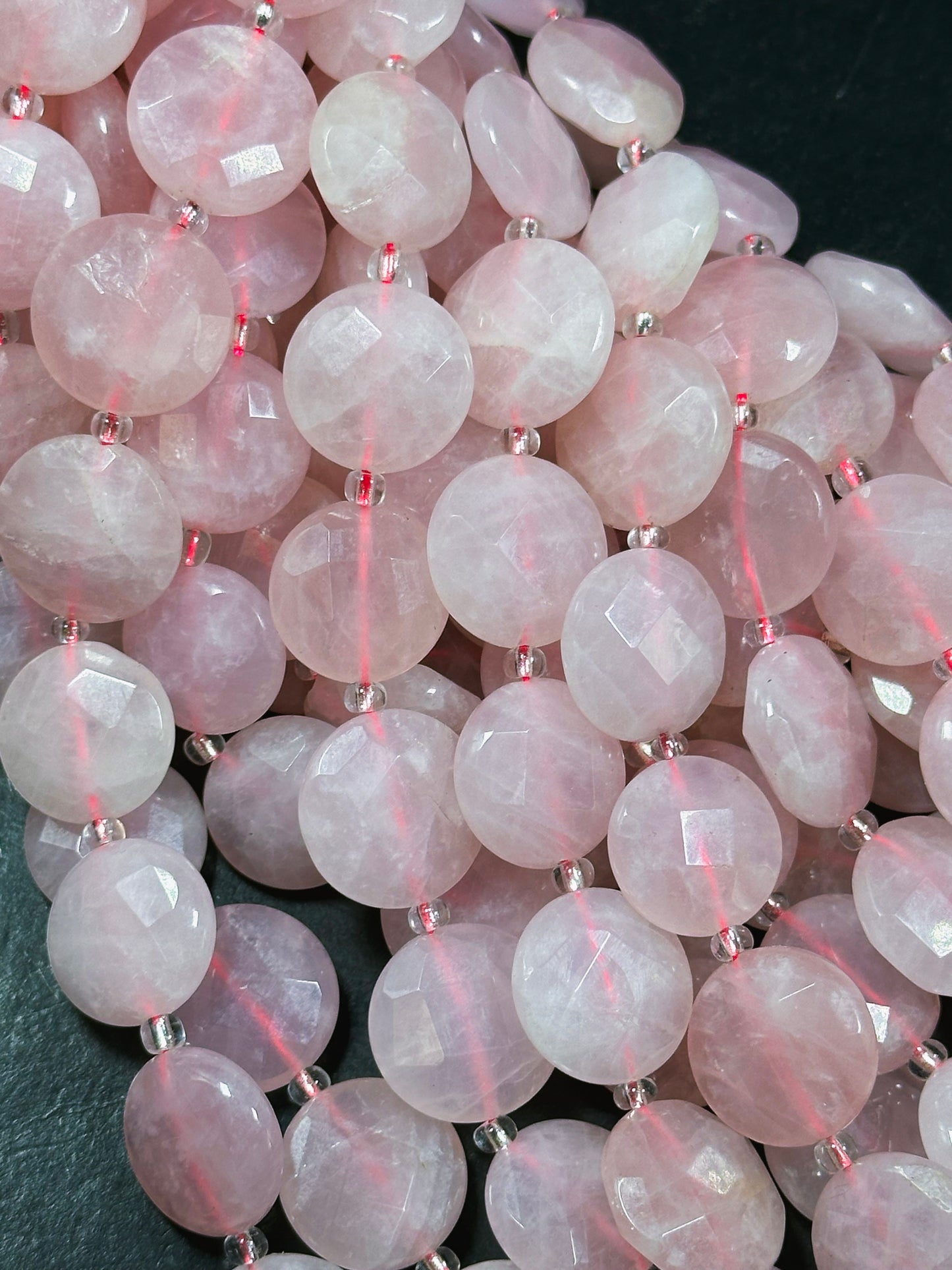 Natural Rose Quartz Gemstone Bead Faceted 18mm Coin Shape, Beautiful Natural Pink Color Rose Quartz Bead, Great Quality Full Strand 15.5"