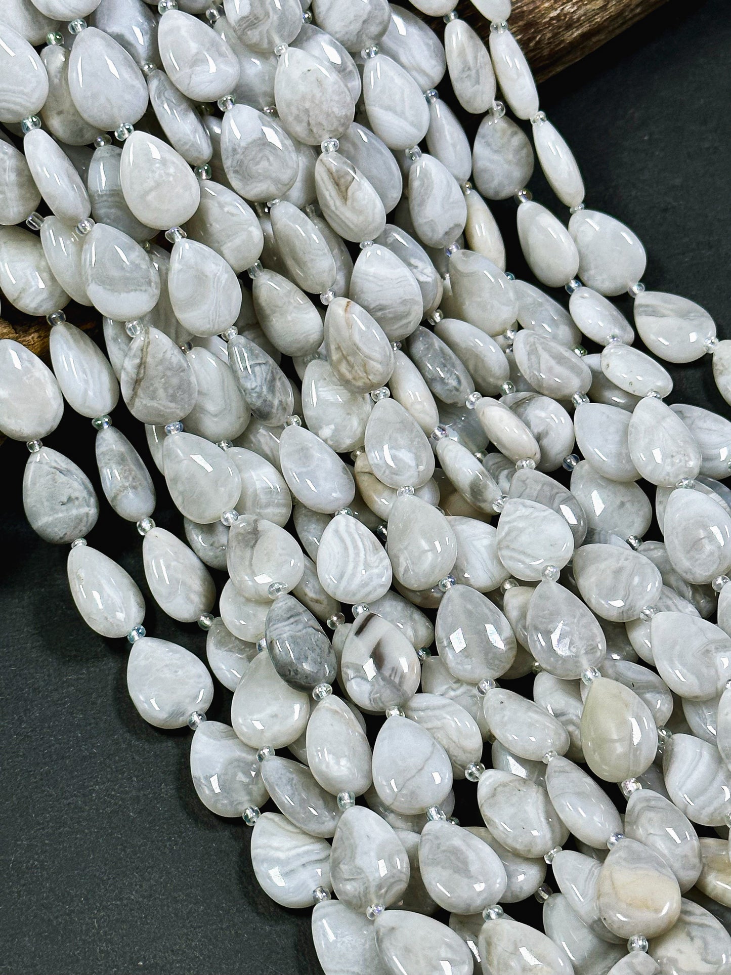 Natural White Lace Agate Gemstone Bead 18x13mm Teardrop Shape, Gorgeous White Gray Color Agate Gemstone Bead Great Quality Full Strand 15.5"