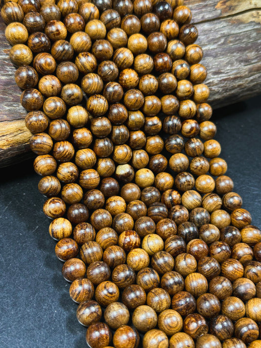 Natural Tiger Skin Sandalwood Beads 6mm 8mm 10mm Round Beads, Natural Brown Aromatic Wood Meditation Prayer Mala Beads Full Strand 15.5"