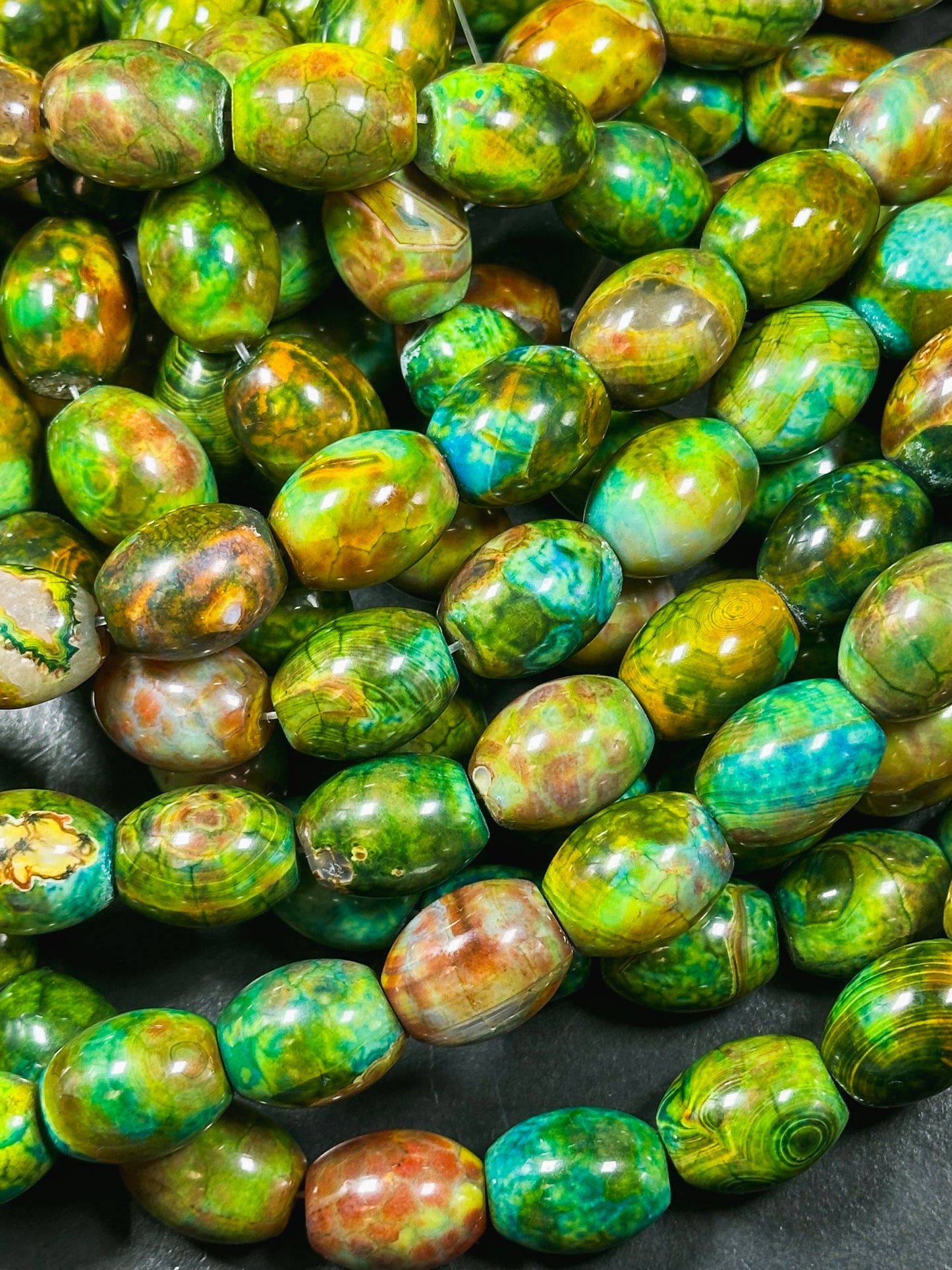Natural Tibetan Gemstone Bead 19x15mm Barrel Shape, Gorgeous Multicolor Green Blue Tibetan Gemstone Beads, Excellent Quality Full Strand 13"
