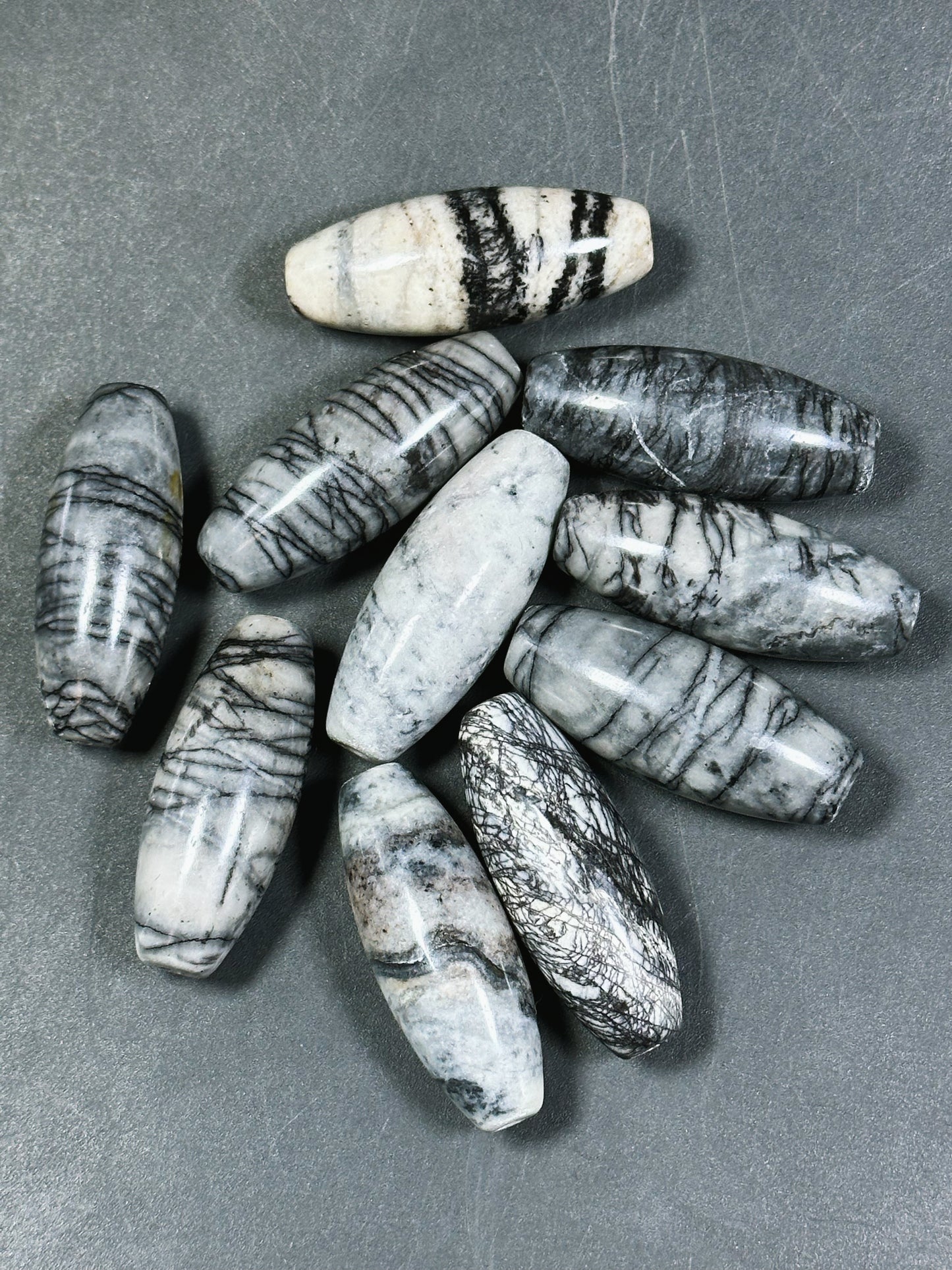 AAA Natural Spider Web Jasper Gemstone Bead 40x15mm Barrel Shape, Beautiful Black Gray White Color Web Jasper Gemstone Beads, LOOSE BEADS