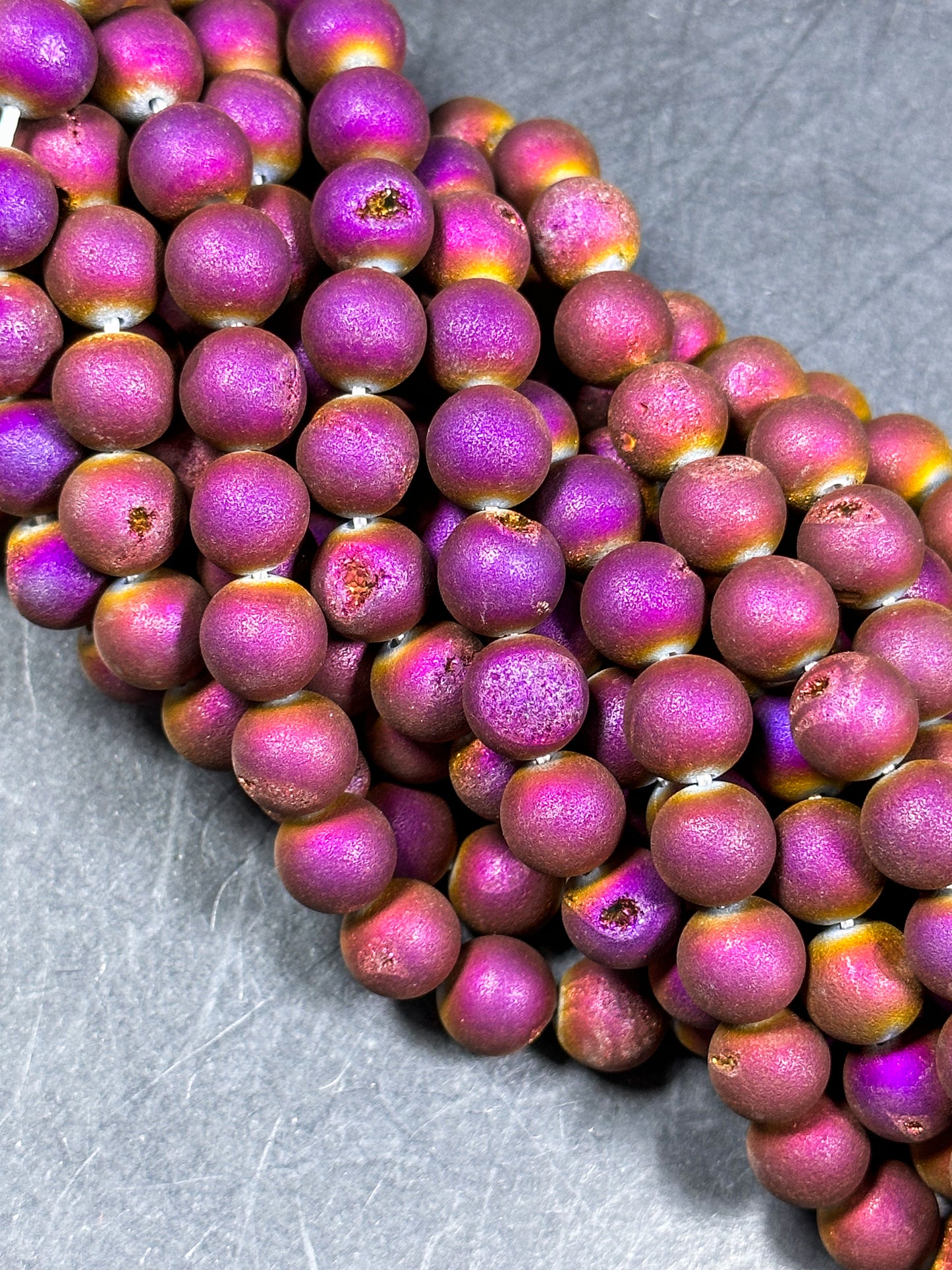 Natural Matte Druzy Agate Gemstone Beads 6mm 8mm 10mm 12mm Round Beads, Dark Magenta Purple Color Matte Druzy Agate Beads Full Strand 15.5"