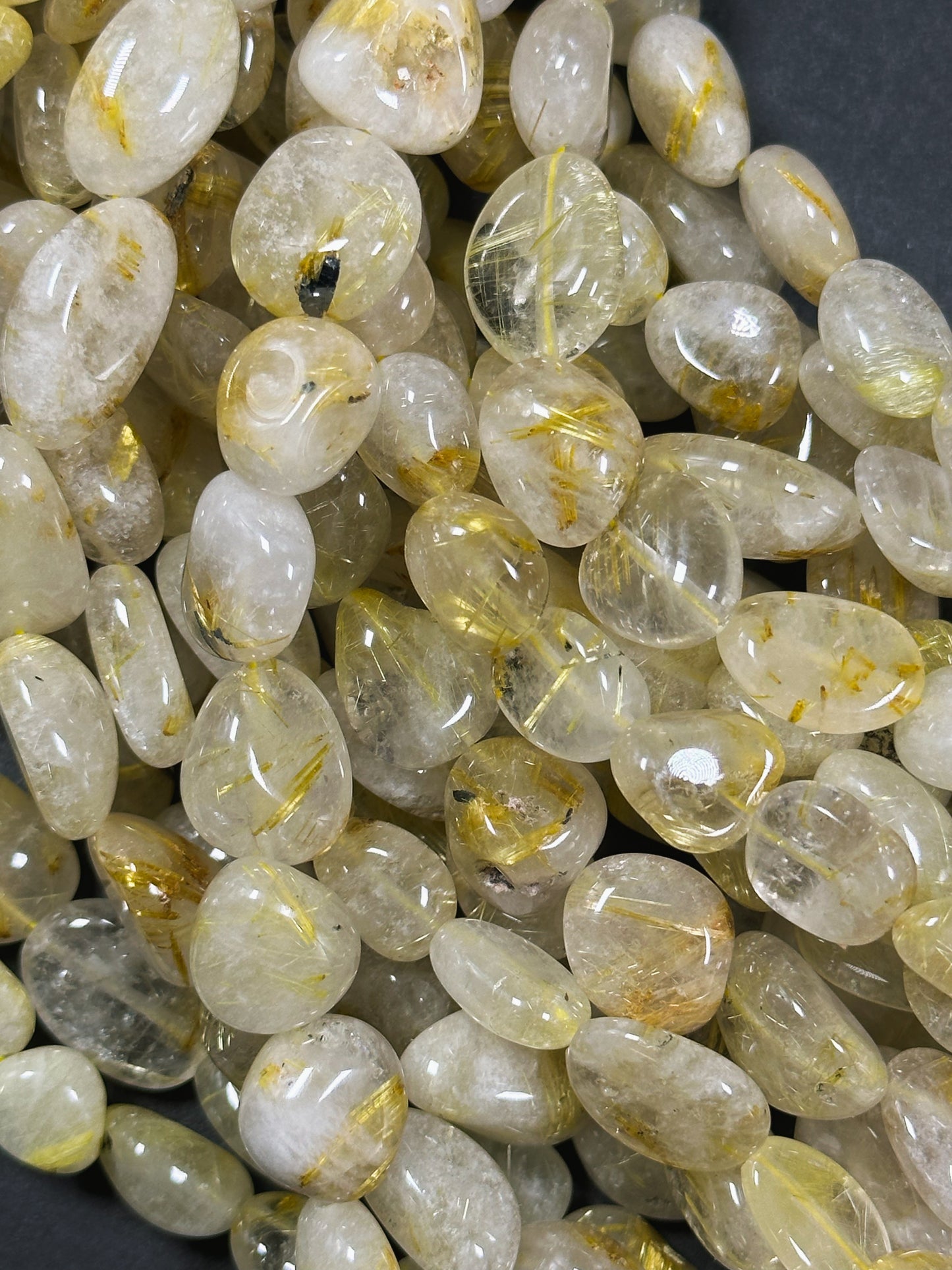 Natural Gold Rutilated Quartz Gemstone Bead Freeform Nugget Shape Bead, Gorgeous Golden Yellow Color Quartz, Great Quality Full Strand 15.5"