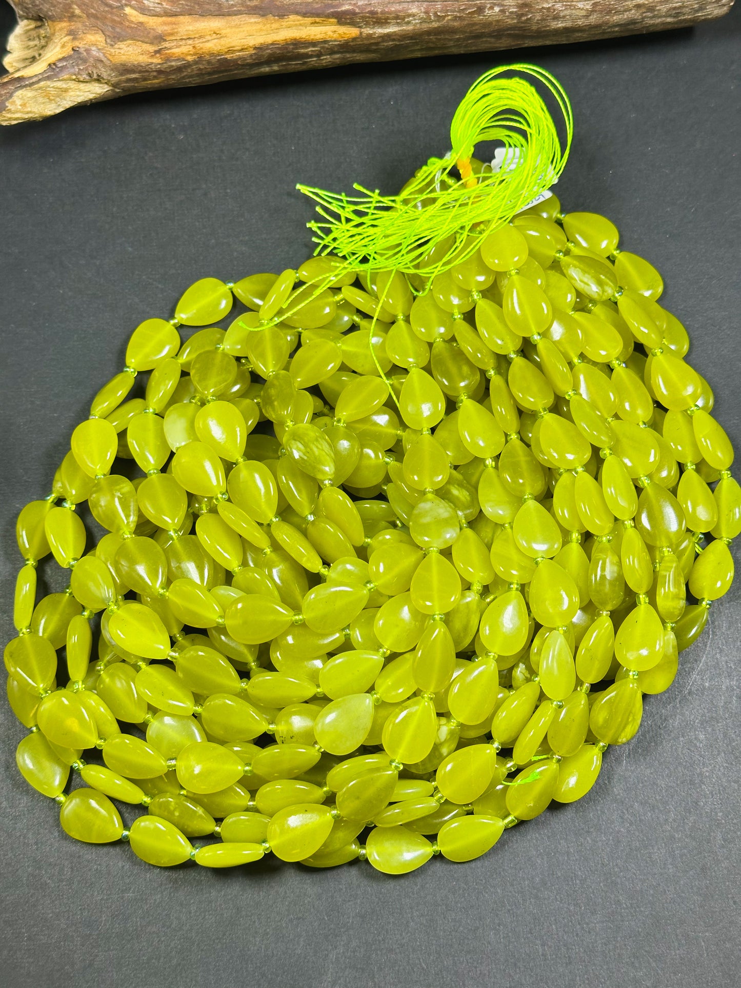 Natural Serpentine Jade Gemstone Bead 18x13mm Teardrop Shape, Beautiful Natural Yellow-Green Color Serpentine Great Quality Full Strand 15.5