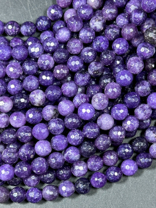 NATURAL Lepidolite Gemstone Bead Faceted 6mm 8mm 10mm Round Bead, Beautiful Deep Dark Purple Color Lepidolite Gemstone Beads Full Strand 15.5"