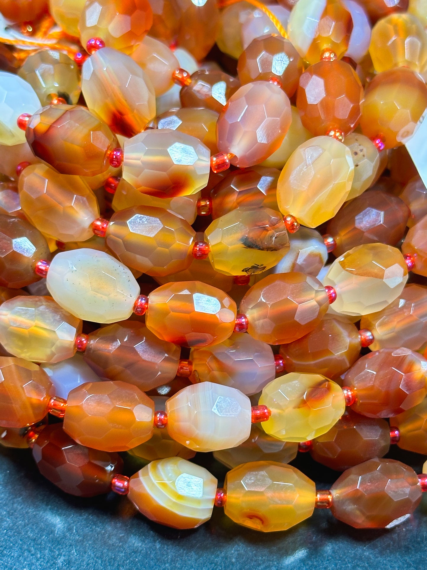 AAA NATURAL Botswana Agate Gemstone Bead Faceted 13x10 Barrel Shape, Gorgeous Red Orange Color Botswana Agate Gemstone Bead Full Strand 15.5