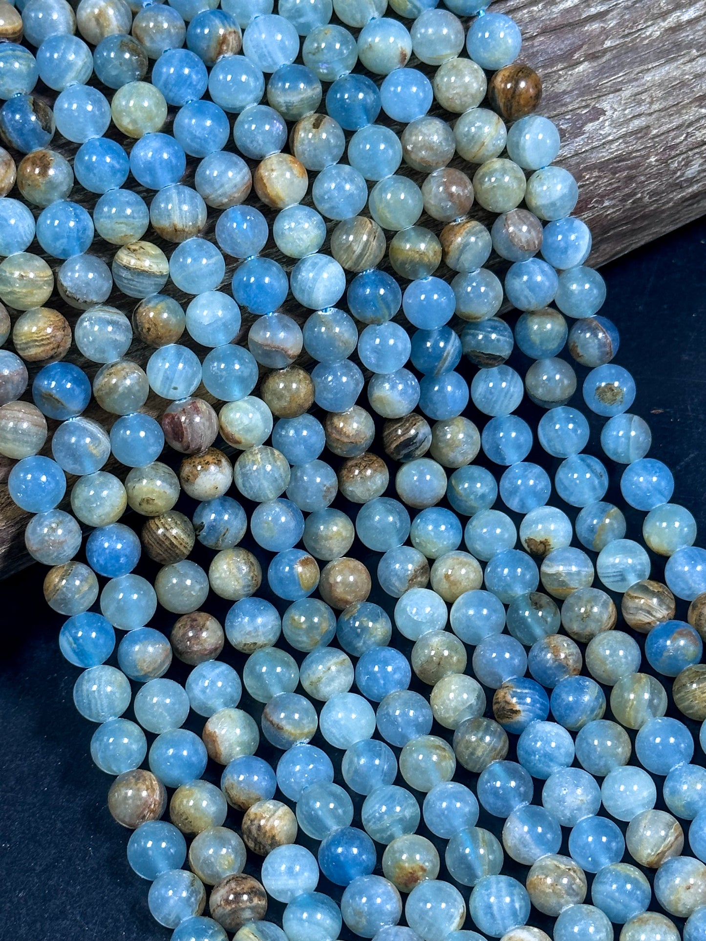 AAA NATURAL Blue Calcite Gemstone Bead 6mm 8mm 10mm Round Beads, Gorgeous Natural Blue Brown Color Calcite Full Strand 15.5" Great Quality
