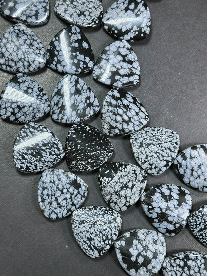 Natural Snowflake Obsidian Gemstone Bead 35mm Curved Triangle Shape, Natural Black Gray Color Snowflake Obsidian Beads, Full Strand 15.5"