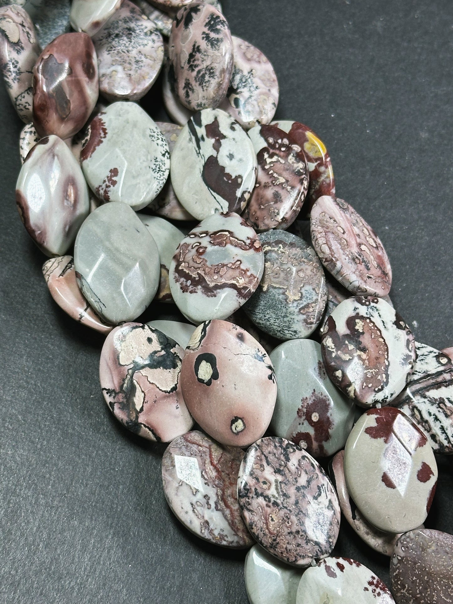 Natural Orbicular Jasper Gemstone Bead Faceted 25x18mm Oval Shape, Beautiful Natural Gray Brown Color Jasper Stone Bead, Full Strand 15.5"