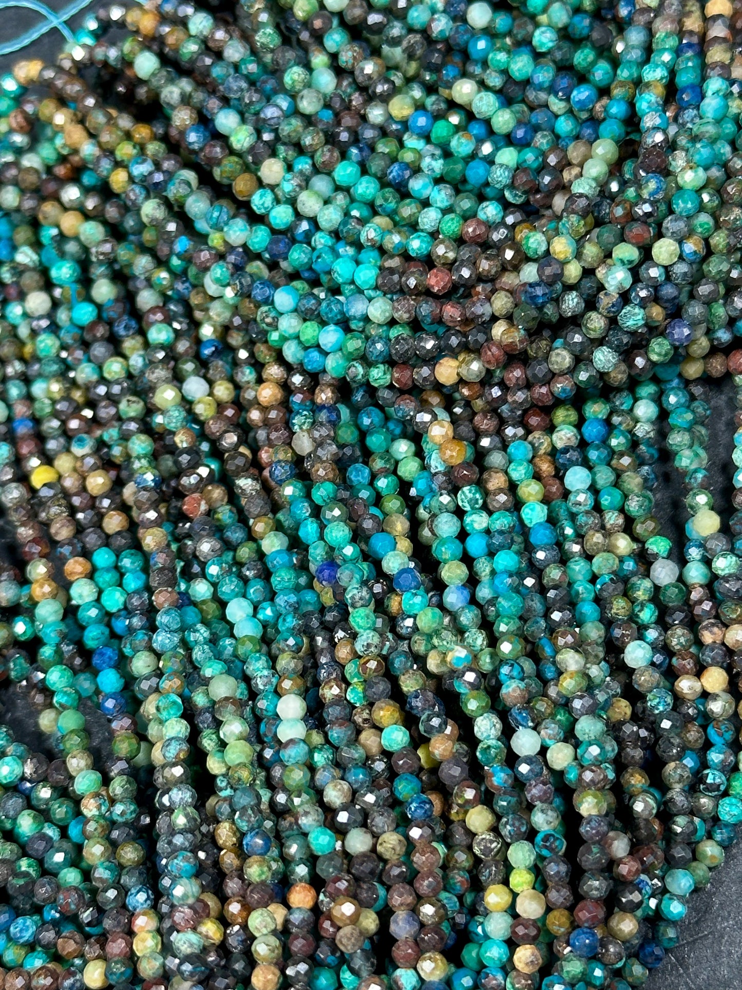 NATURAL Turquoise Gemstone Bead Faceted 2mm Round Beads, Gorgeous Blue Brown Color Turquoise Gemstone Beads Full Strand 15.5"