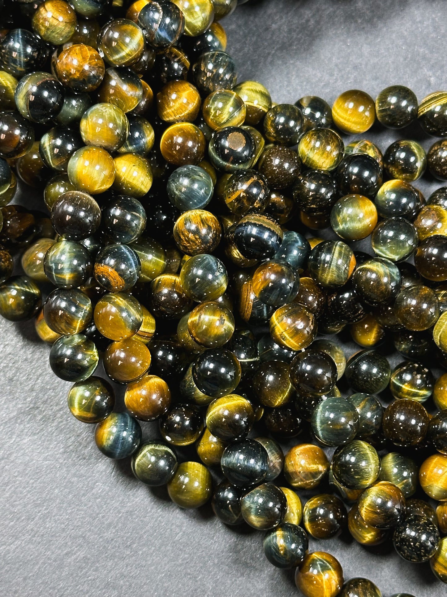 Natural Tiger Eye Gemstone Bead 4mm 6mm 8mm Round Beads, Beautiful Natural Brown Dark Navy Blue Color Tiger Eye Stone Beads 15.5" Strand