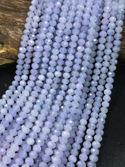 Natural Blue Lace Agate Gemstone Bead Faceted 8x6mm Rondelle Shape Bead, Beautiful Natural Blue Color Chalcedony Bead, Great Quality 15.5"
