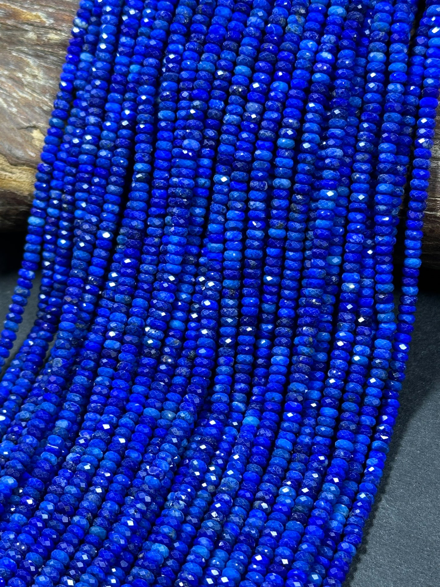 AAA Natural Lapis Lazuli Gemstone Bead Faceted 2x4mm Rondelle Shape Bead, Gorgeous Natural Royal Blue Color Lapis Beads, Full Strand 15.5"