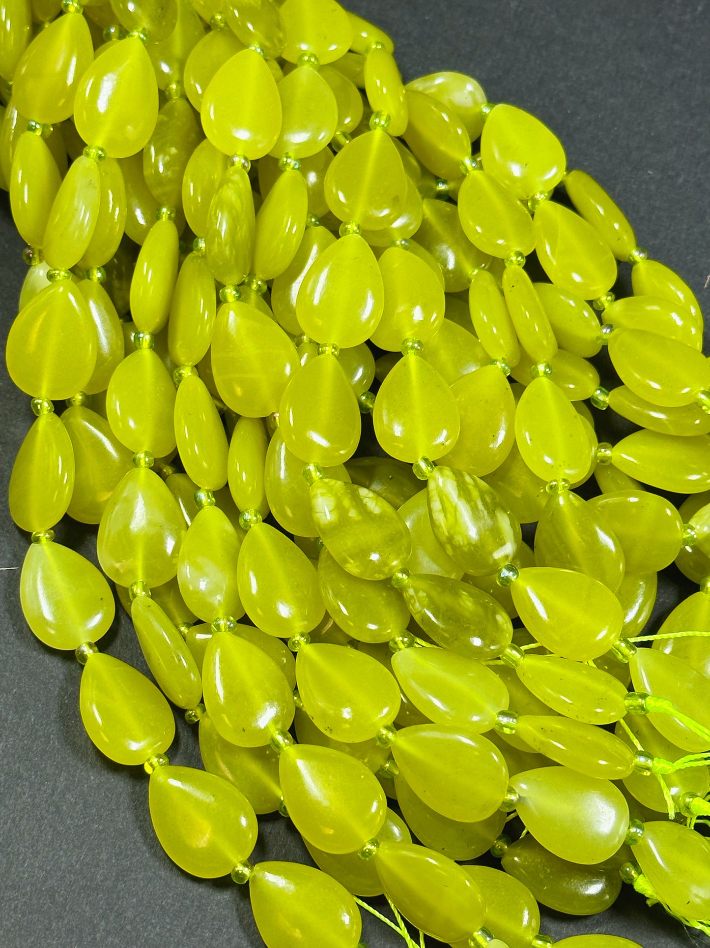 Natural Serpentine Jade Gemstone Bead 18x13mm Teardrop Shape, Beautiful Natural Yellow-Green Color Serpentine Great Quality Full Strand 15.5