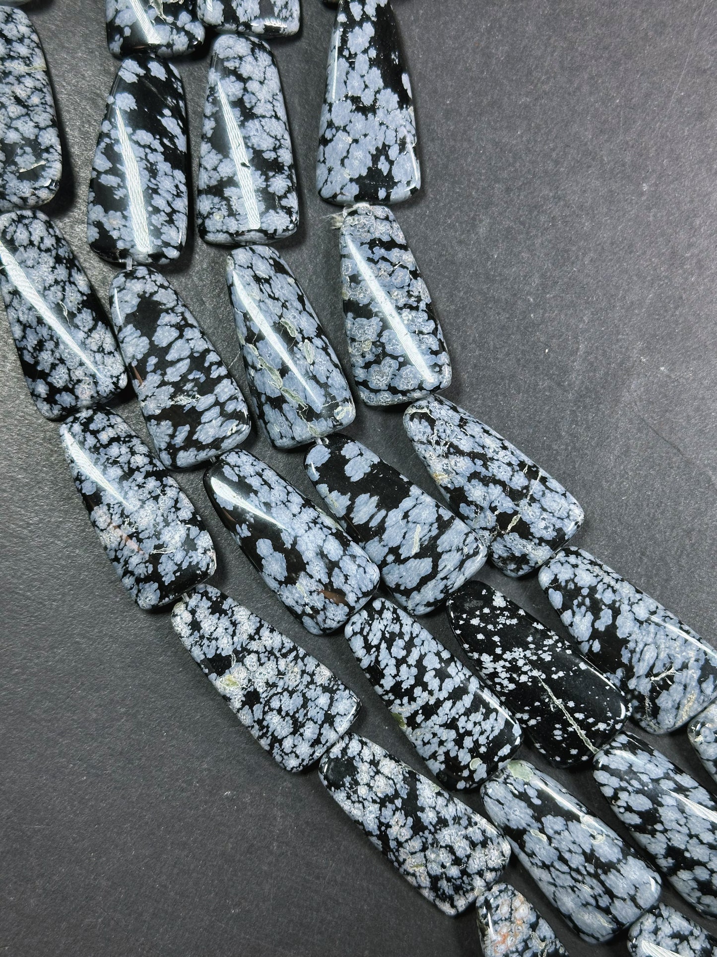 Natural Snowflake Obsidian Gemstone Bead 35x18mm Trapezoid Shape, Natural Black Gray Color Snowflake Obsidian Beads, Full Strand 15.5"