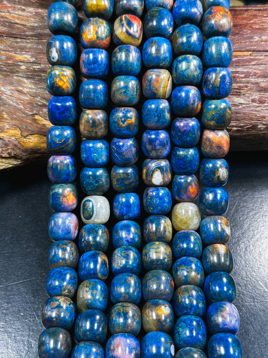 Natural Tibetan Gemstone Bead 12x13mm Barrel Shape, Gorgeous Multicolor Blue Color Tibetan Gemstone Beads, Excellent Quality Full Strand 13"