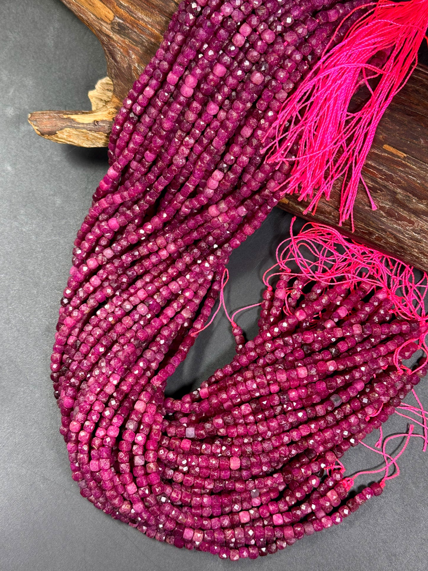 AAA Natural Ruby Gemstone Bead Faceted 4mm Cube Shape, Gorgeous Red Pink Color Ruby Quartz Gemstone Bead Excellent Quality 15.5"