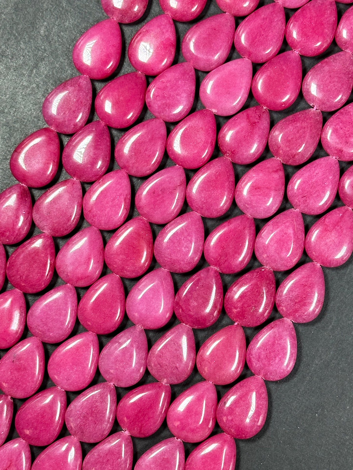 Natural Pink Jade Gemstone Bead 20x15mm Teardrop Shape, Beautiful Hot Pink Color Jade Gemstone Bead Excellent Quality Full Strand 15.5"